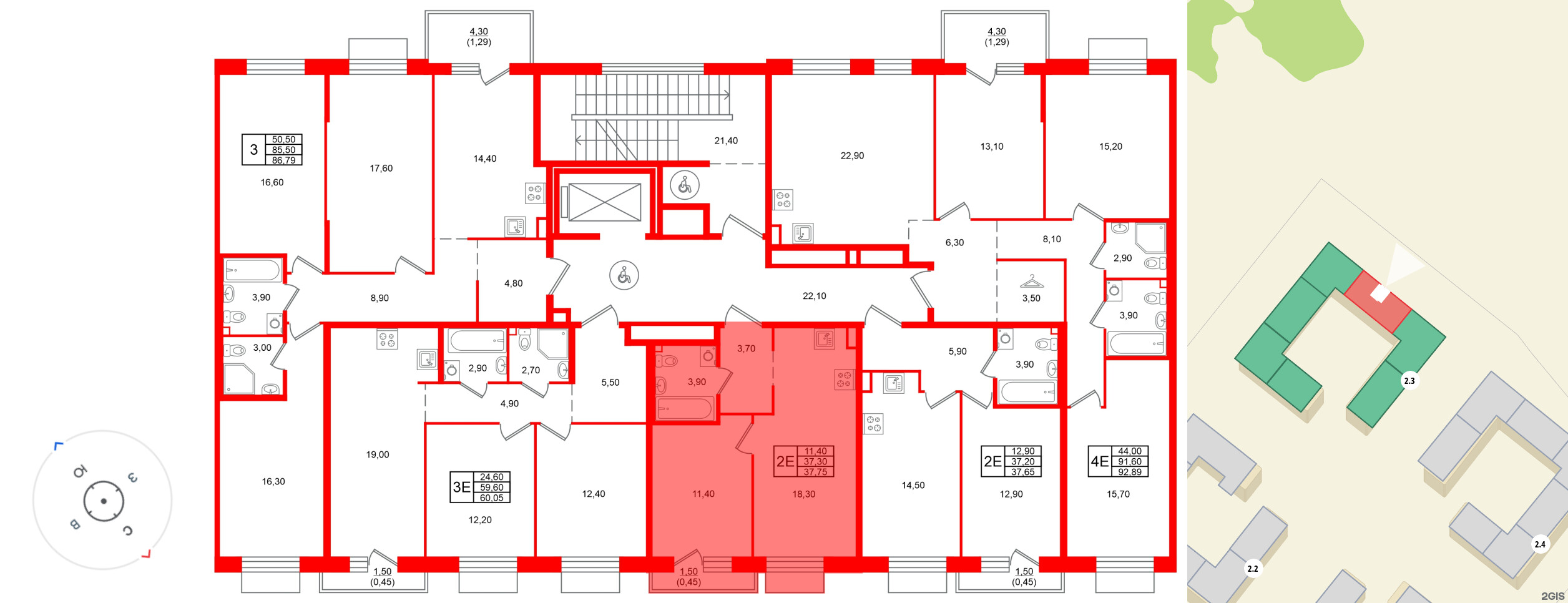 Квартира в ЖК Лисино, 1 комнатная, 38.8 м², 2 этаж