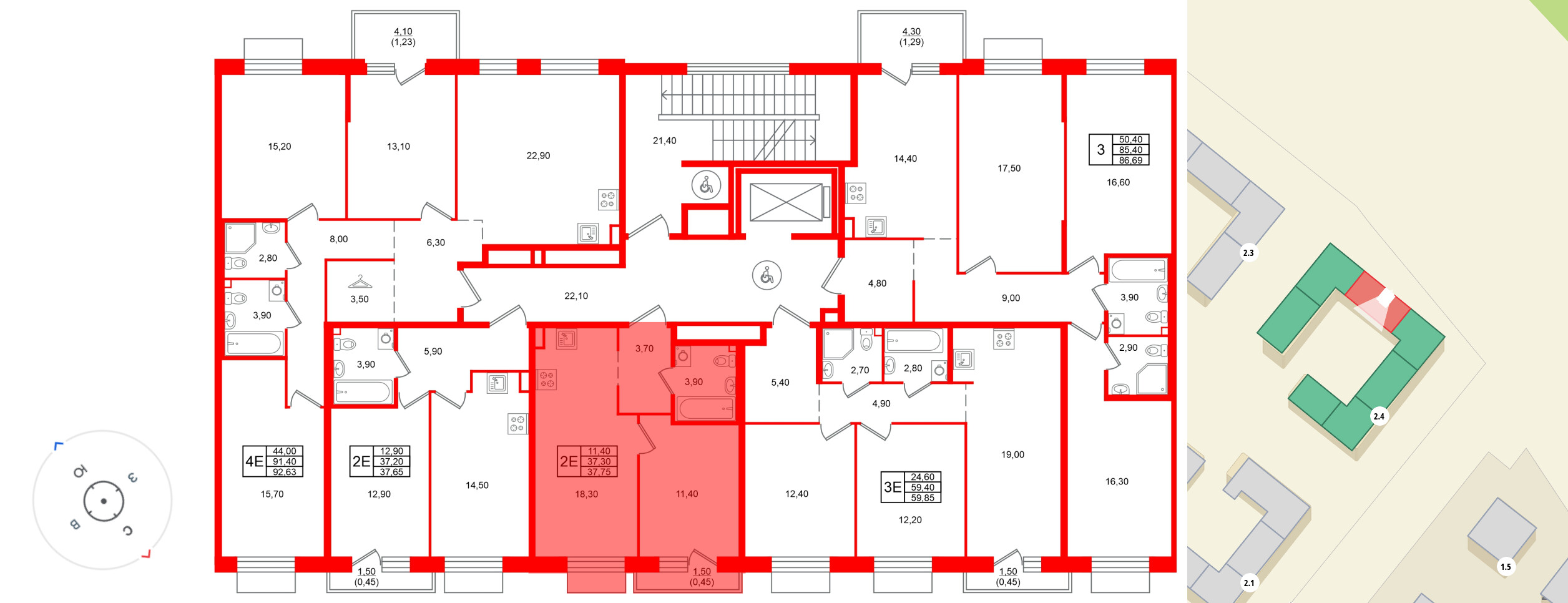 Квартира в ЖК Лисино, 1 комнатная, 38.8 м², 2 этаж