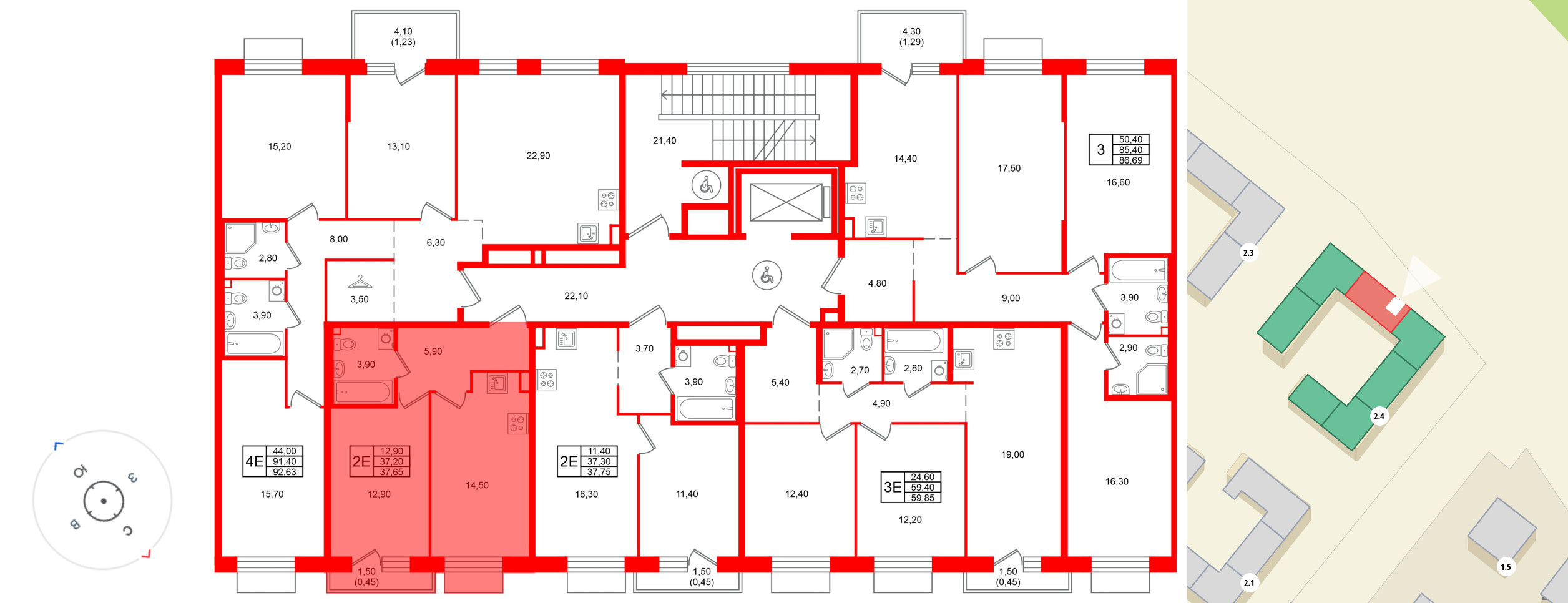Квартира в ЖК Лисино, 1 комнатная, 38.7 м², 3 этаж