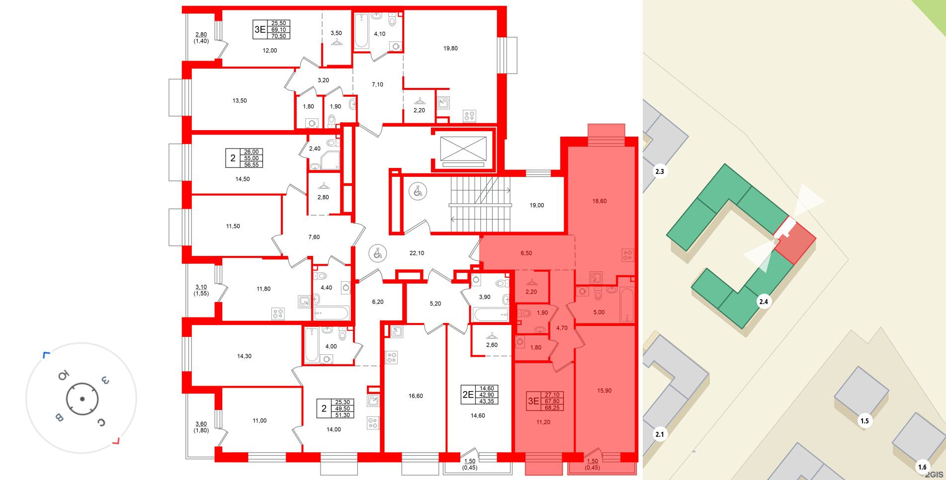 Квартира в ЖК Лисино, 2 комнатная, 69.3 м², 4 этаж