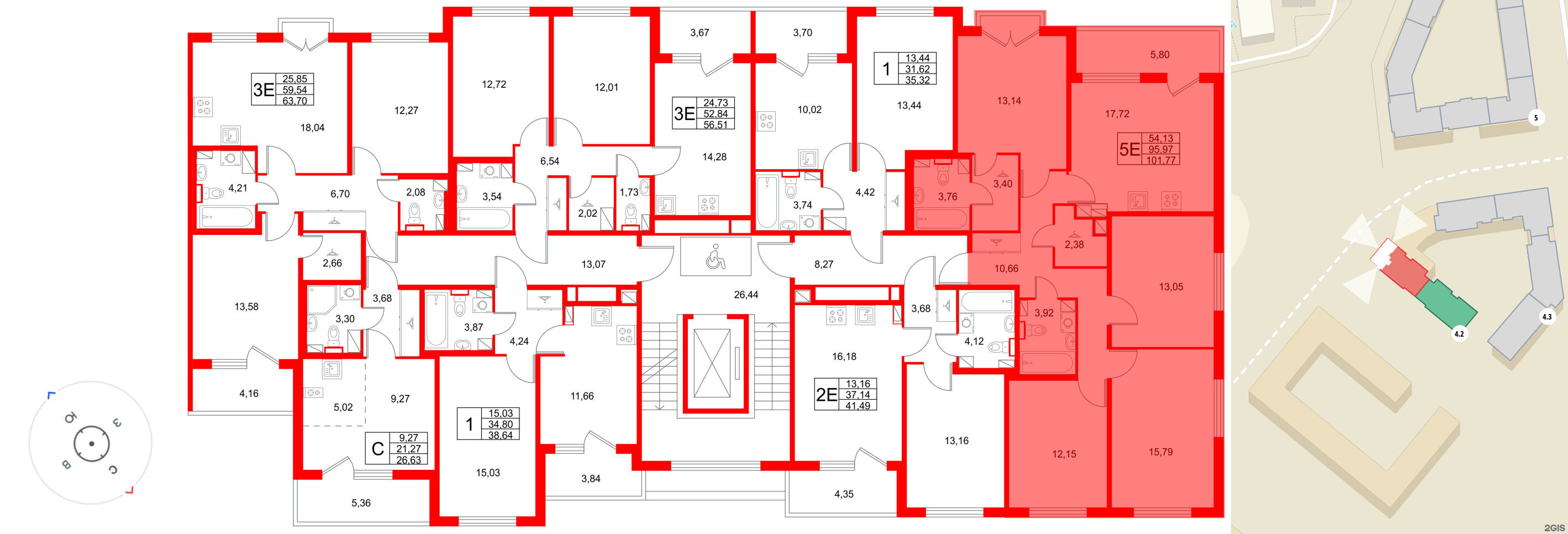 Квартира в ЖК Любоград, 4 комнатная, 101.77 м², 4 этаж