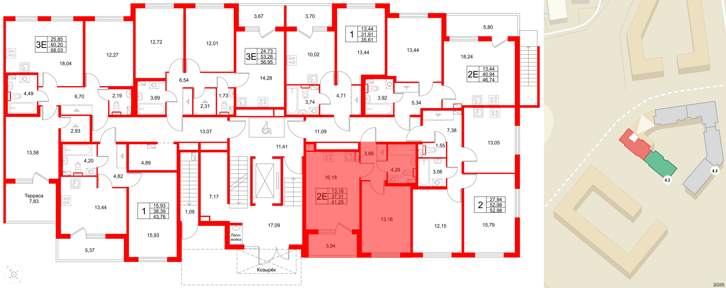 Квартира в ЖК Любоград, 1 комнатная, 41.25 м², 1 этаж