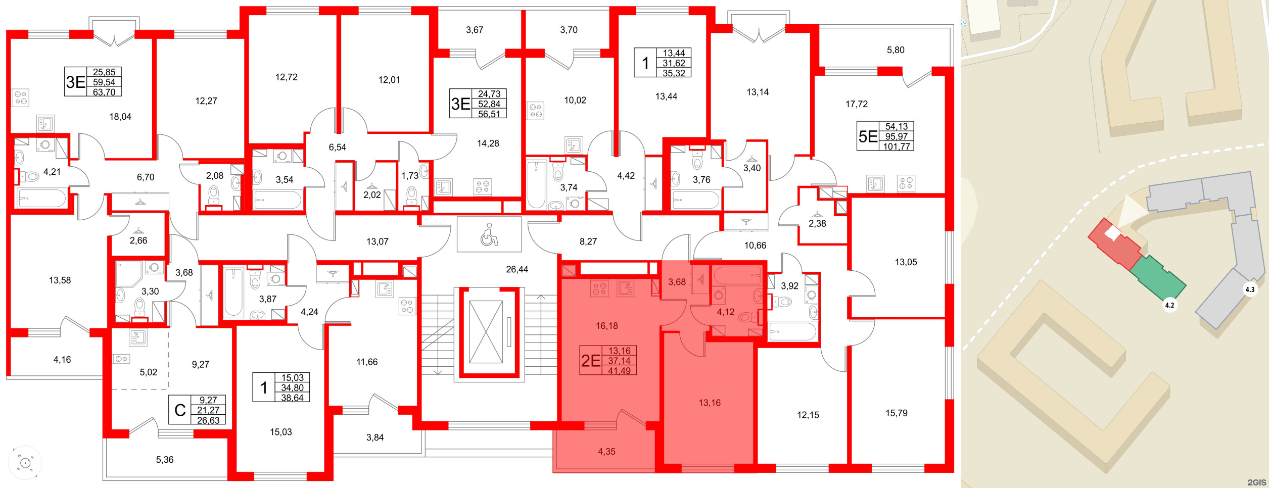 Квартира в ЖК Любоград, 1 комнатная, 41.49 м², 3 этаж