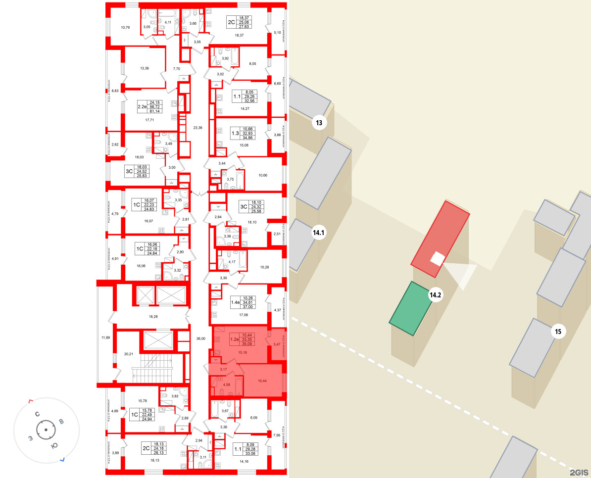 Квартира в ЖК «Город звёзд», 1 комнатная, 33.35 м², 22 этаж