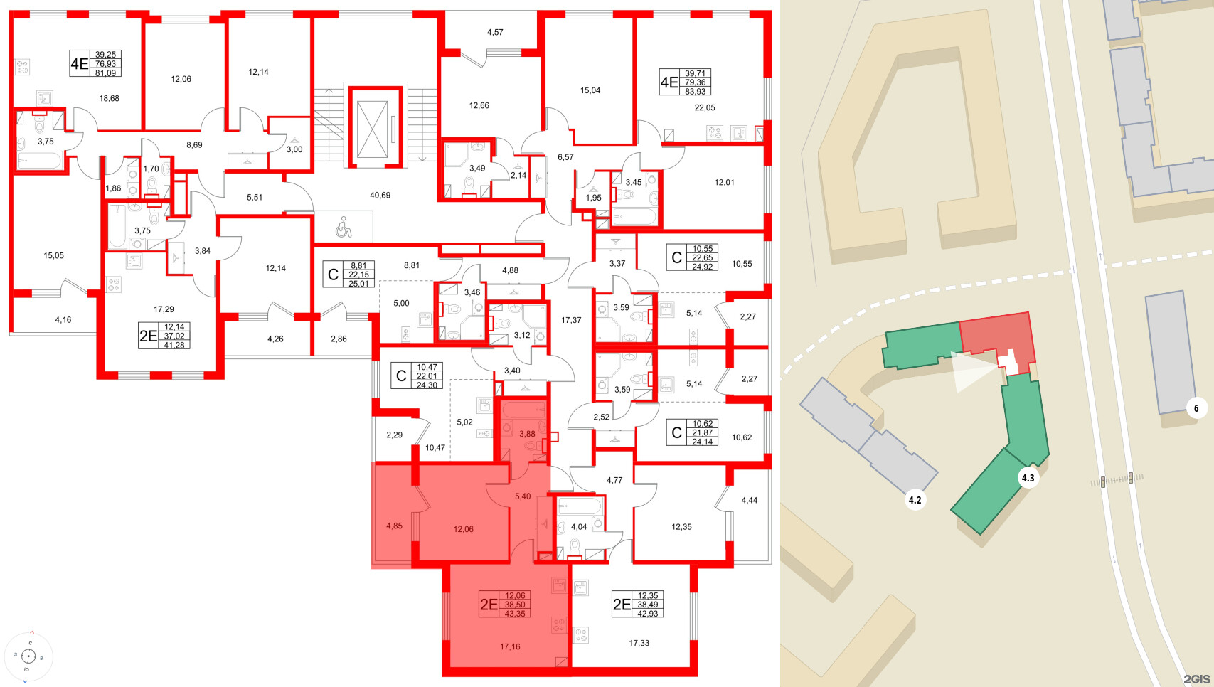 Квартира в ЖК Любоград, 1 комнатная, 43.35 м², 2 этаж