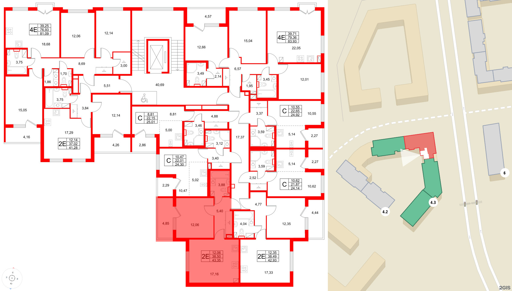 Квартира в ЖК Любоград, 1 комнатная, 43.35 м², 4 этаж