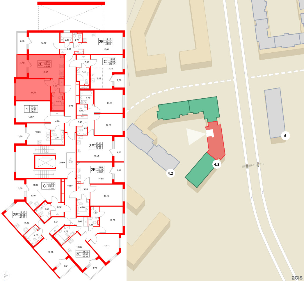 Квартира в ЖК Любоград, 1 комнатная, 42.55 м², 2 этаж
