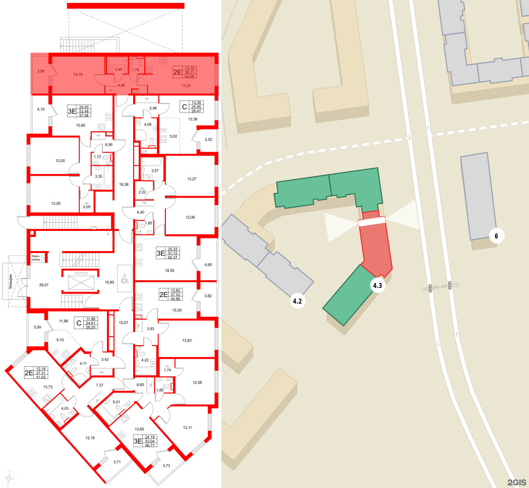 Квартира в ЖК Любоград, 1 комнатная, 43.06 м², 1 этаж