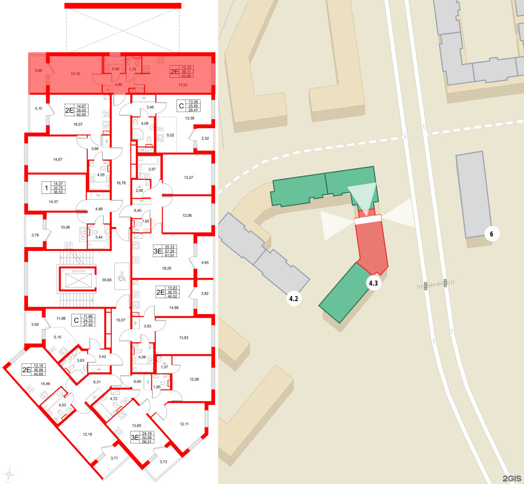 Квартира в ЖК Любоград, 1 комнатная, 43.06 м², 2 этаж