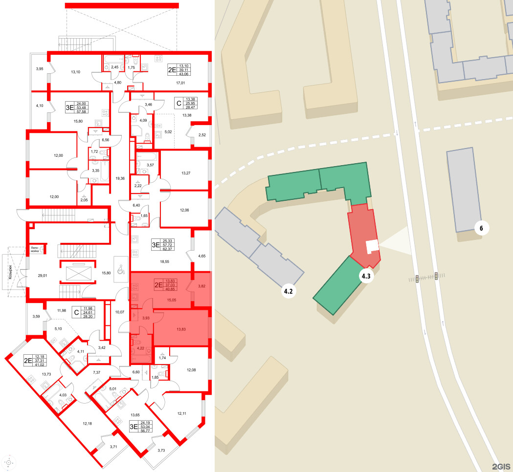 Квартира в ЖК Любоград, 1 комнатная, 40.85 м², 1 этаж
