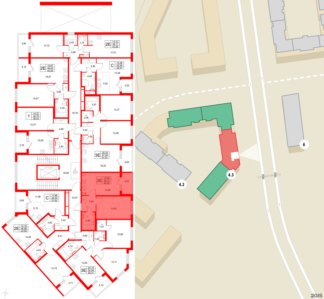 Квартира в ЖК Любоград, 1 комнатная, 40.52 м², 2 этаж
