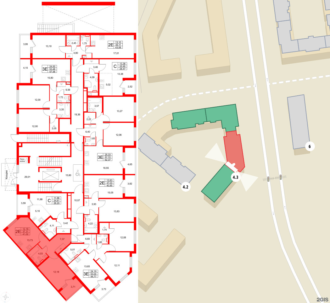 Квартира в ЖК Любоград, 1 комнатная, 41.02 м², 1 этаж