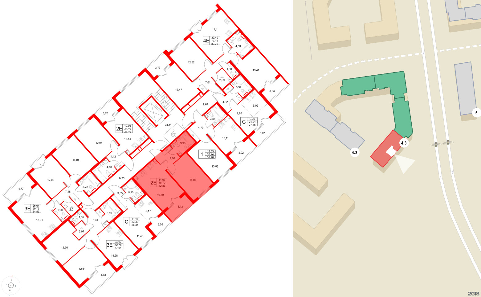 Квартира в ЖК Любоград, 1 комнатная, 42.83 м², 4 этаж
