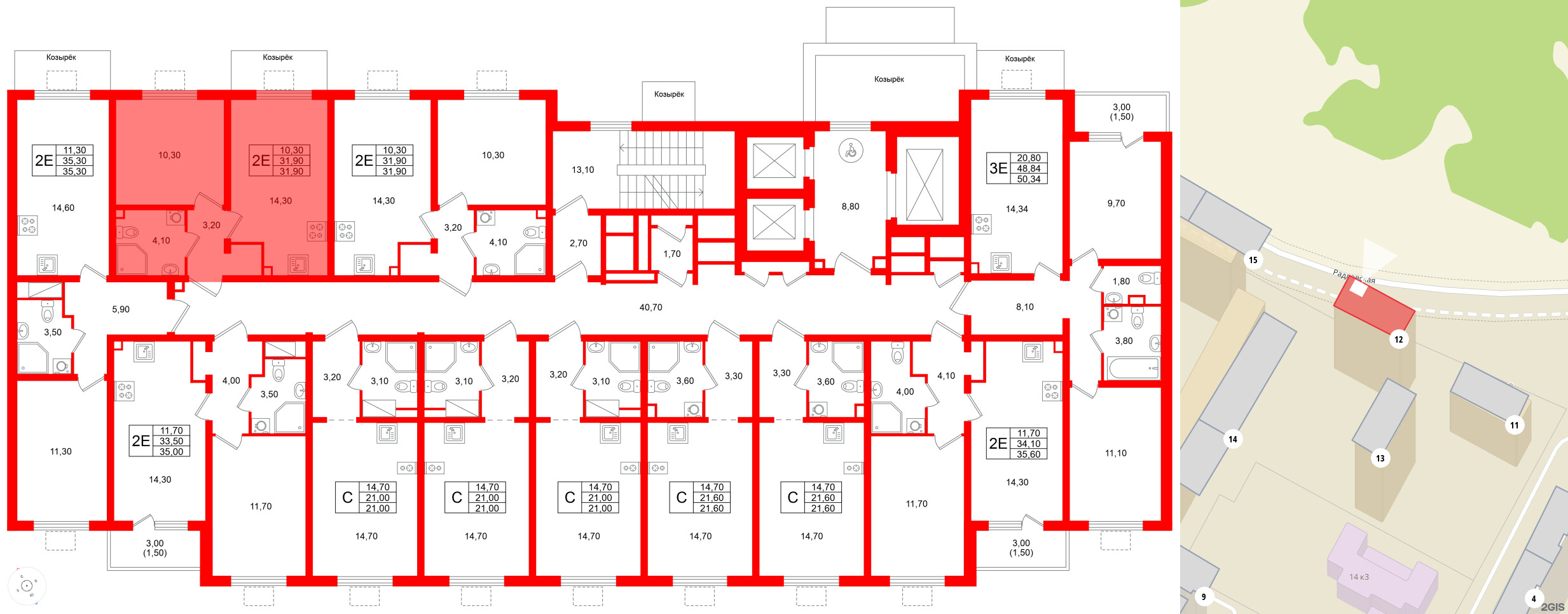 Квартира в ЖК «Ручьи–2», 1 комнатная, 31.9 м², 2 этаж