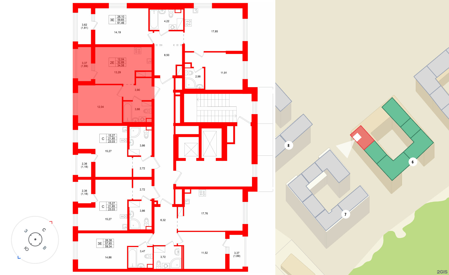 Квартира в ЖК Квартал «Новый Московский», 1 комнатная, 34.58 м², 2 этаж