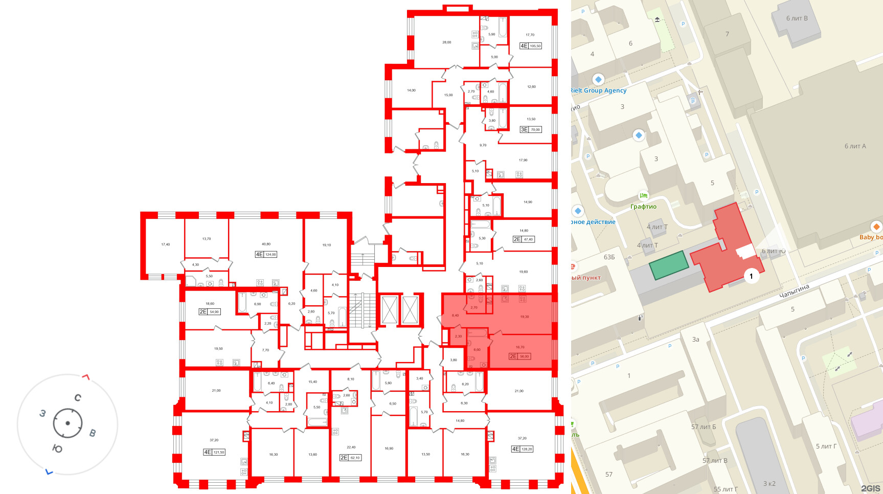 Квартира в ЖК «Коллекционер», 1 комнатная, 56 м², 3 этаж