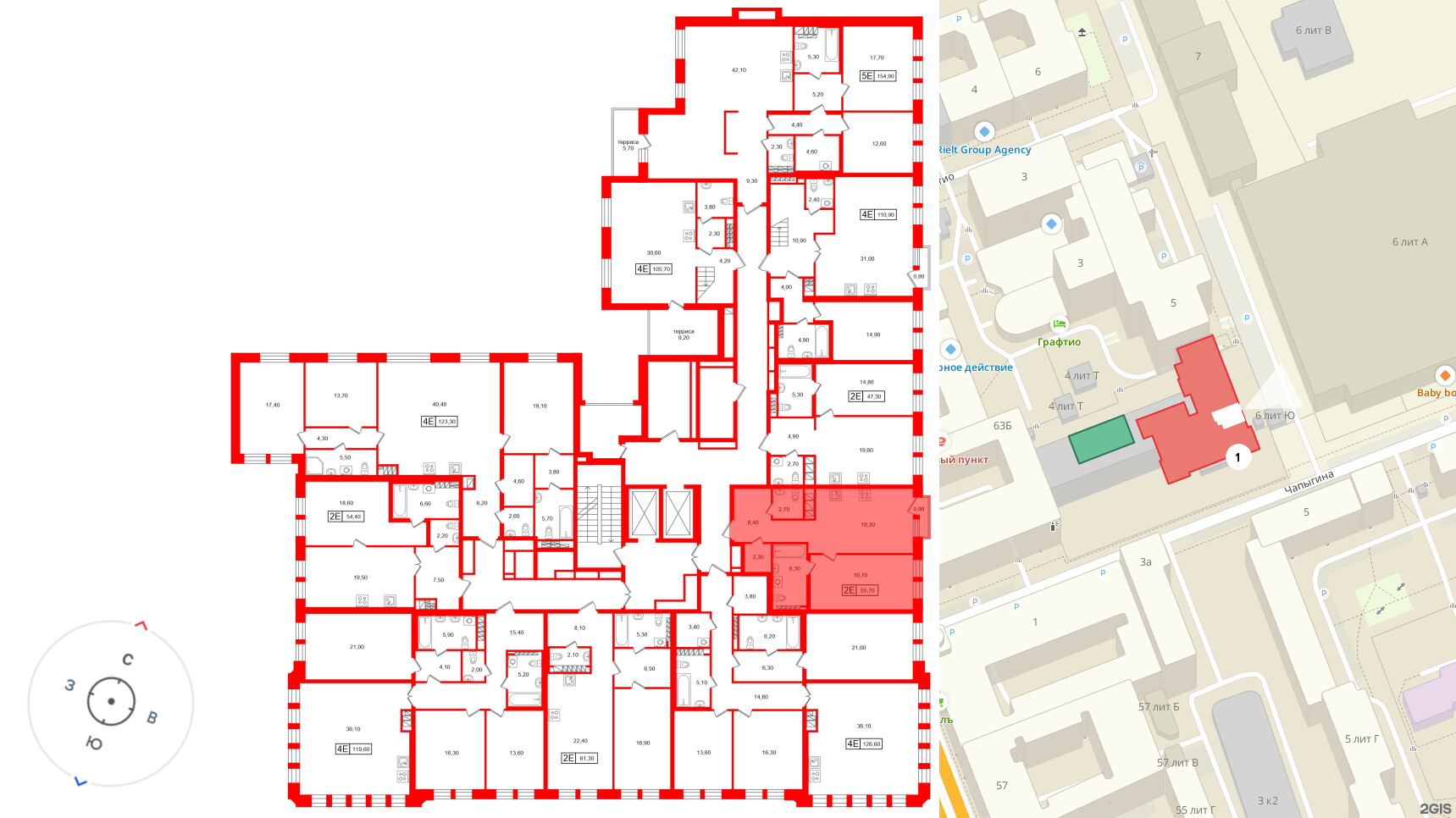 Квартира в ЖК «Коллекционер», 1 комнатная, 55.7 м², 7 этаж