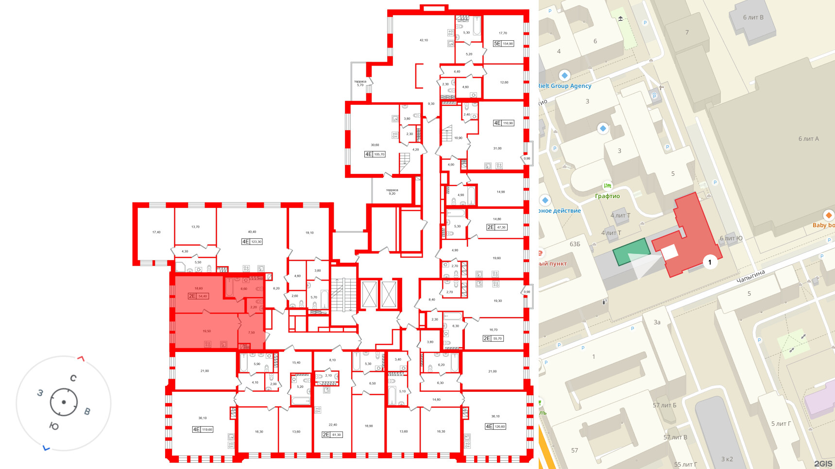 Квартира в ЖК «Коллекционер», 1 комнатная, 54.4 м², 7 этаж