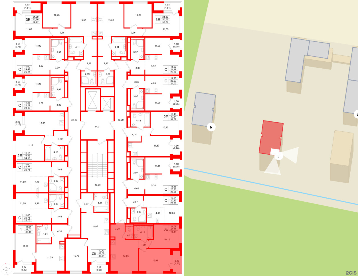 Квартира в ЖК GloraX Новоселье, 2 комнатная, 46.31 м², 4 этаж