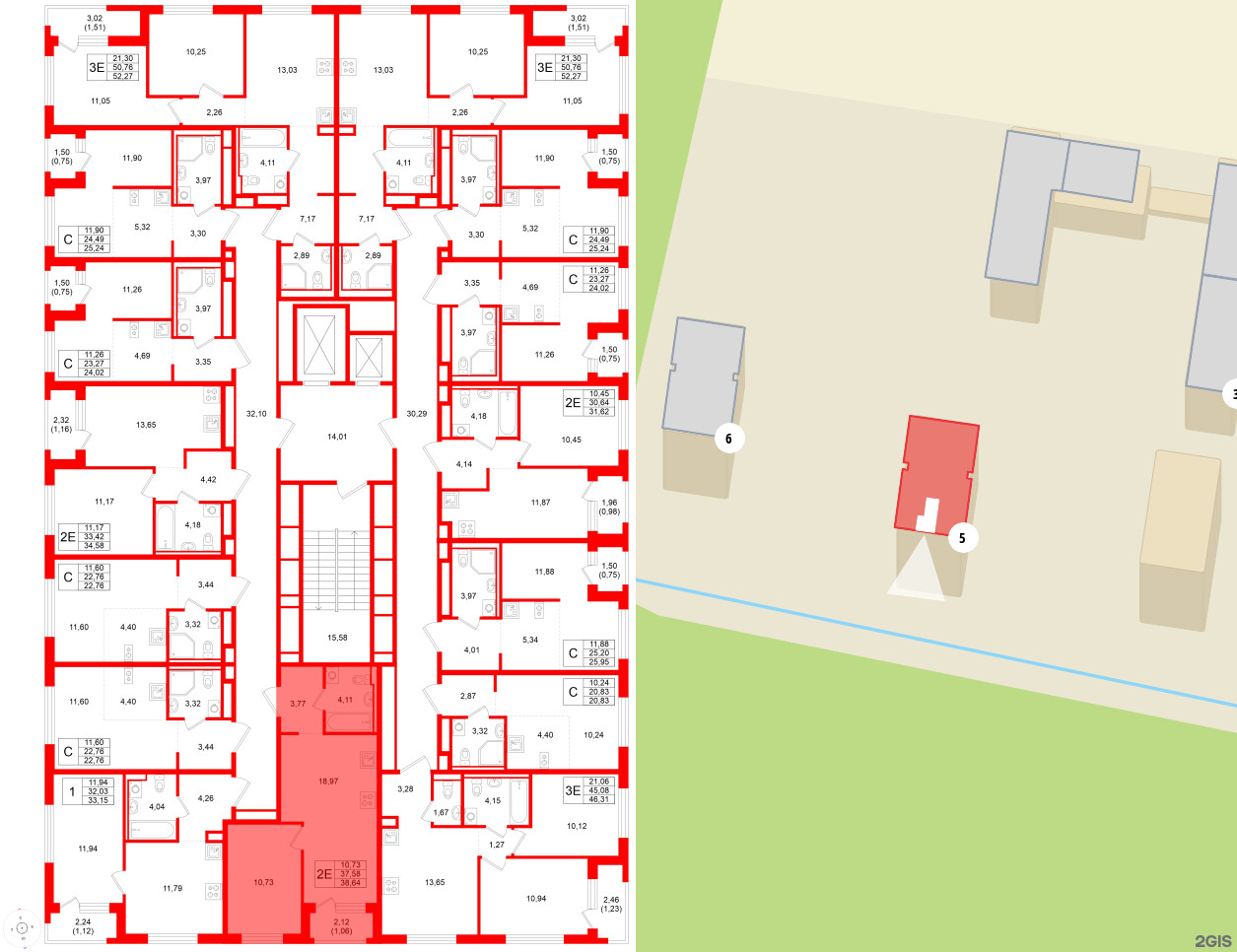 Квартира в ЖК GloraX Новоселье, 1 комнатная, 38.64 м², 6 этаж