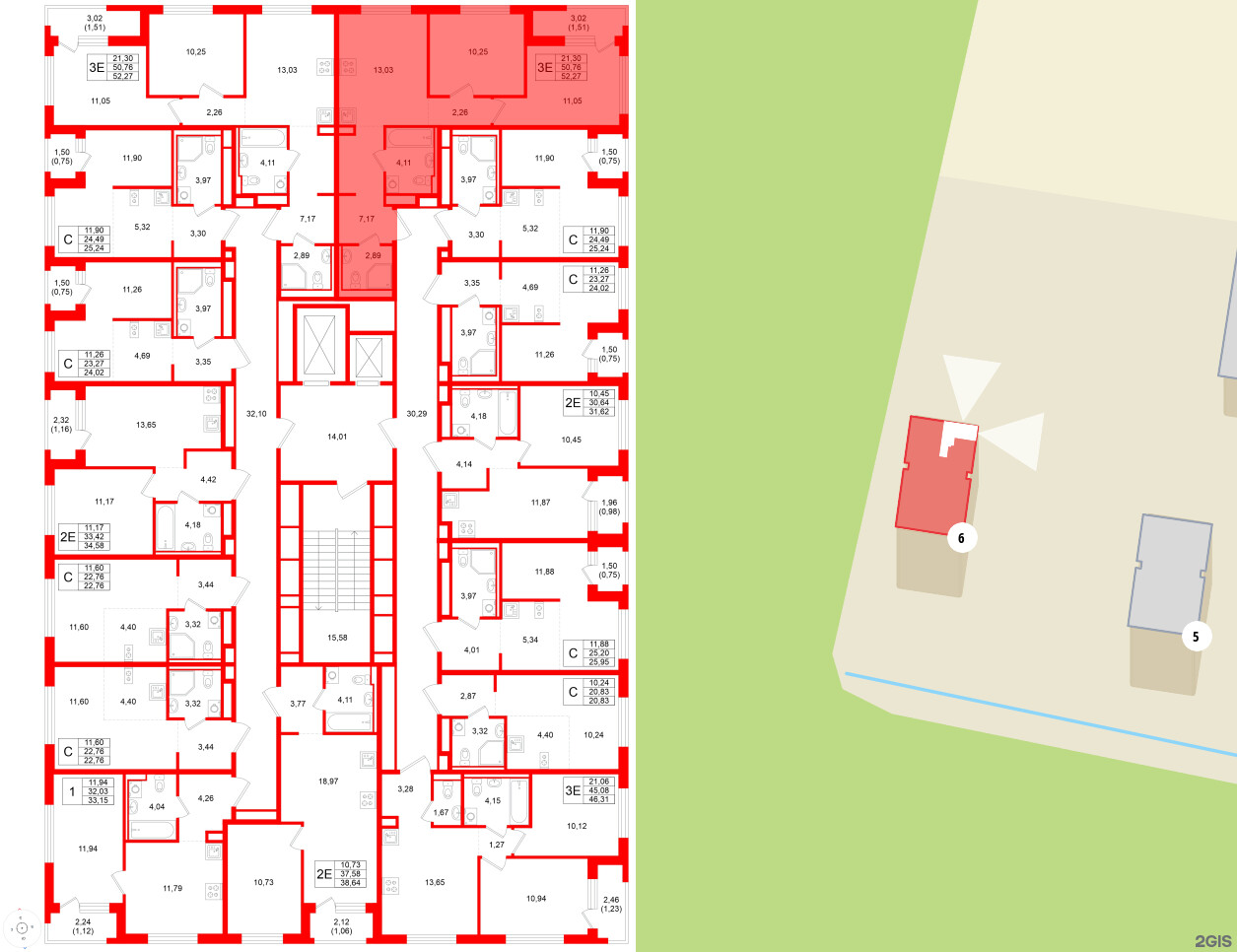 Квартира в ЖК GloraX Новоселье, 2 комнатная, 52.27 м², 4 этаж