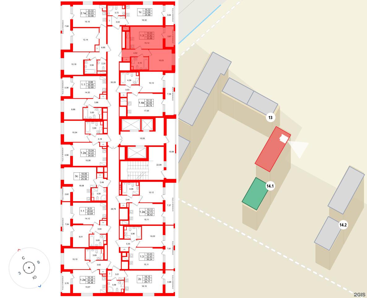 Квартира в ЖК «Город звёзд», 1 комнатная, 33.82 м², 19 этаж