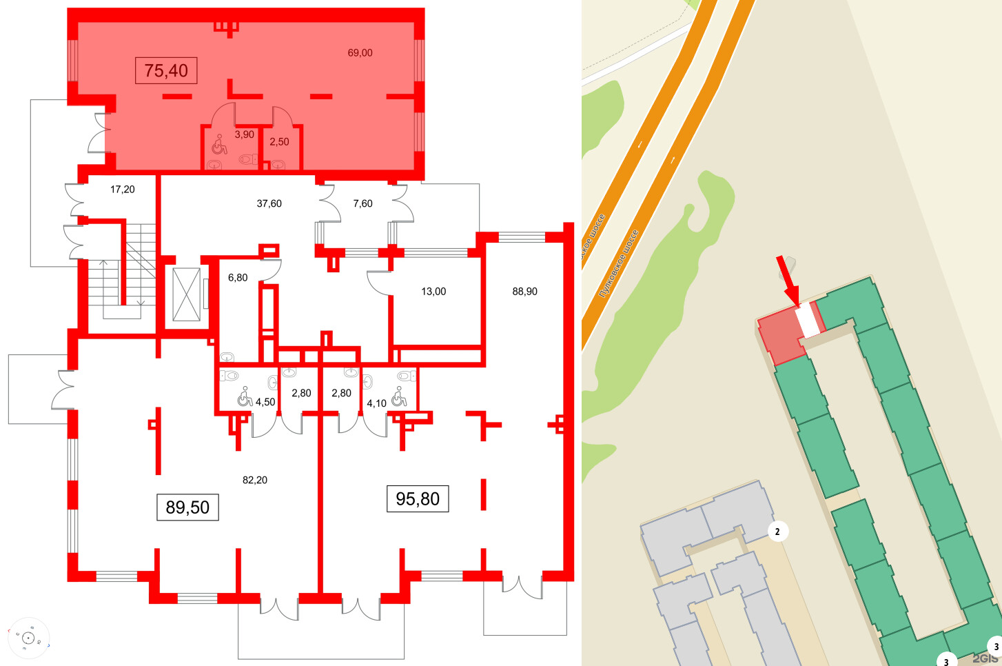 Помещение в ЖК Пулково Lake., 75.4 м², 1 этаж