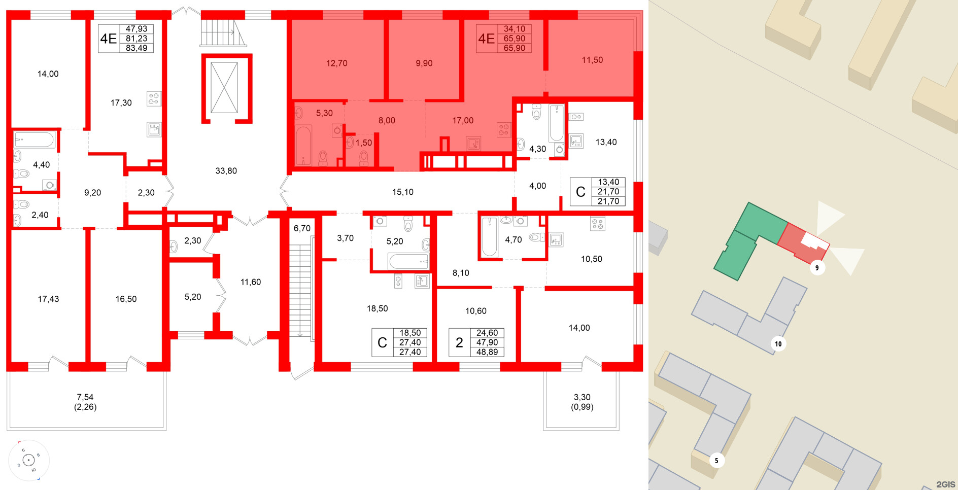 Квартира в ЖК Plus Пулковский, 3 комнатная, 65.9 м², 1 этаж