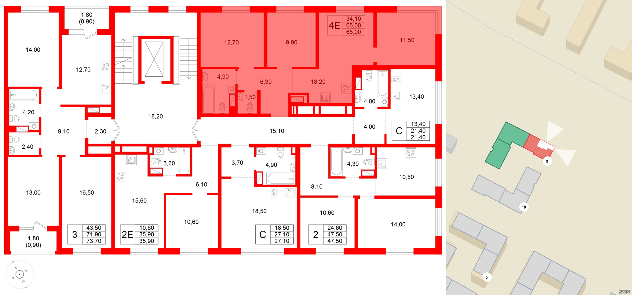 Квартира в ЖК Plus Пулковский, 3 комнатная, 65 м², 3 этаж