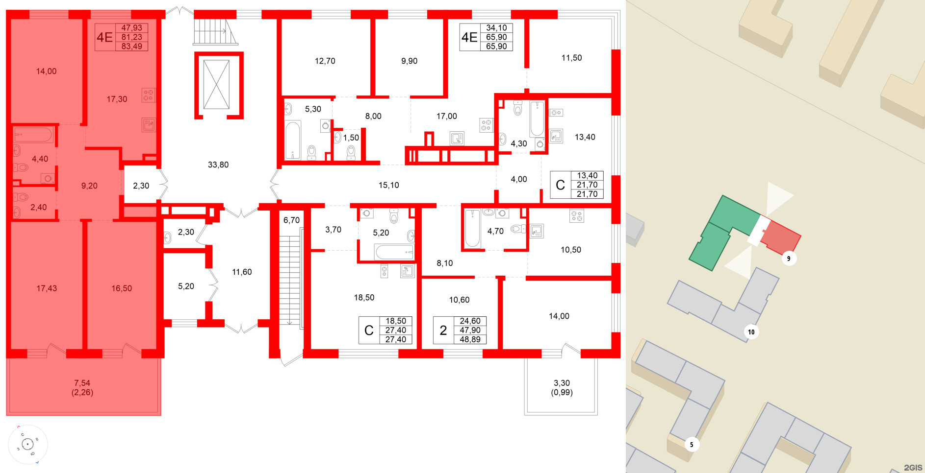 Квартира в ЖК Plus Пулковский, 3 комнатная, 81.23 м², 1 этаж
