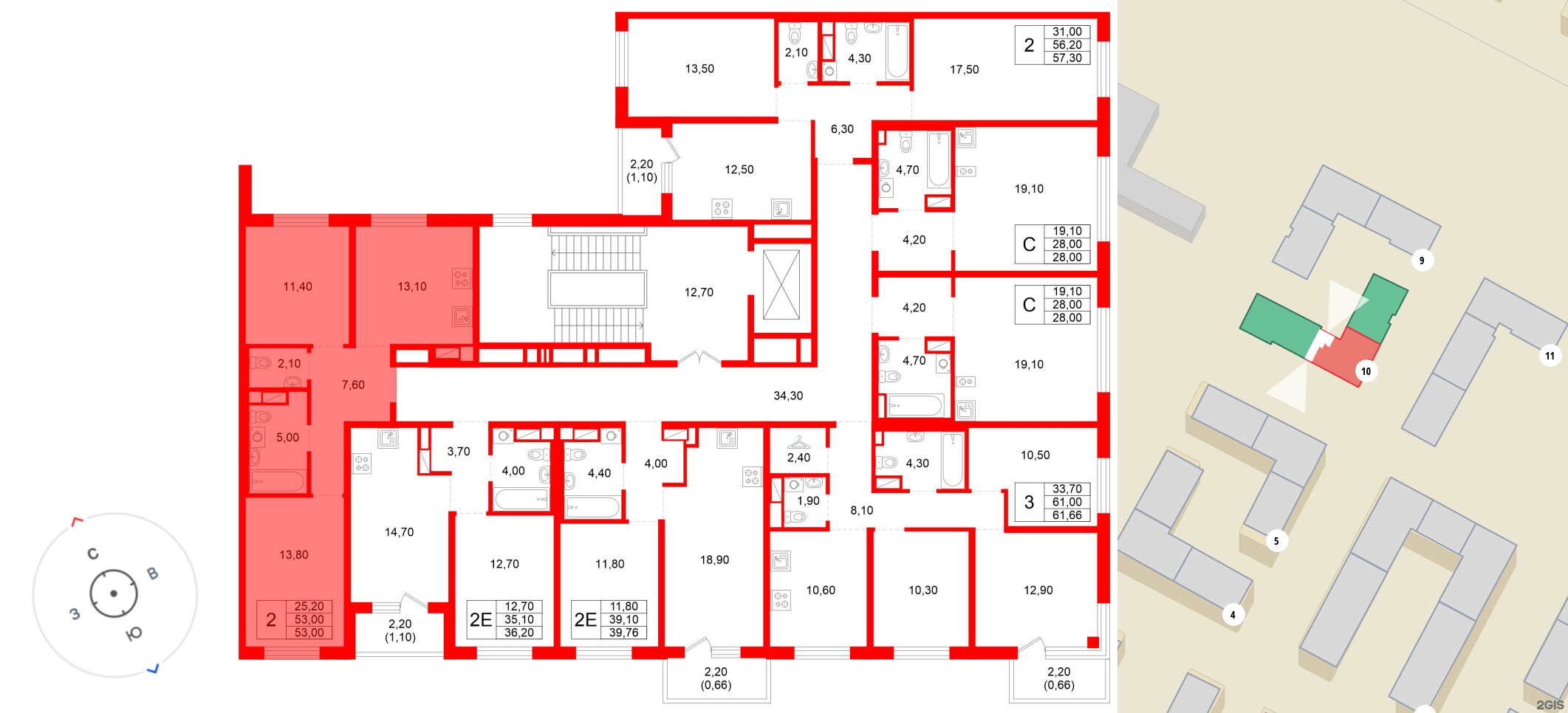 Квартира в ЖК «Плюс Пулковский», 2 комнатная, 53 м², 5 этаж
