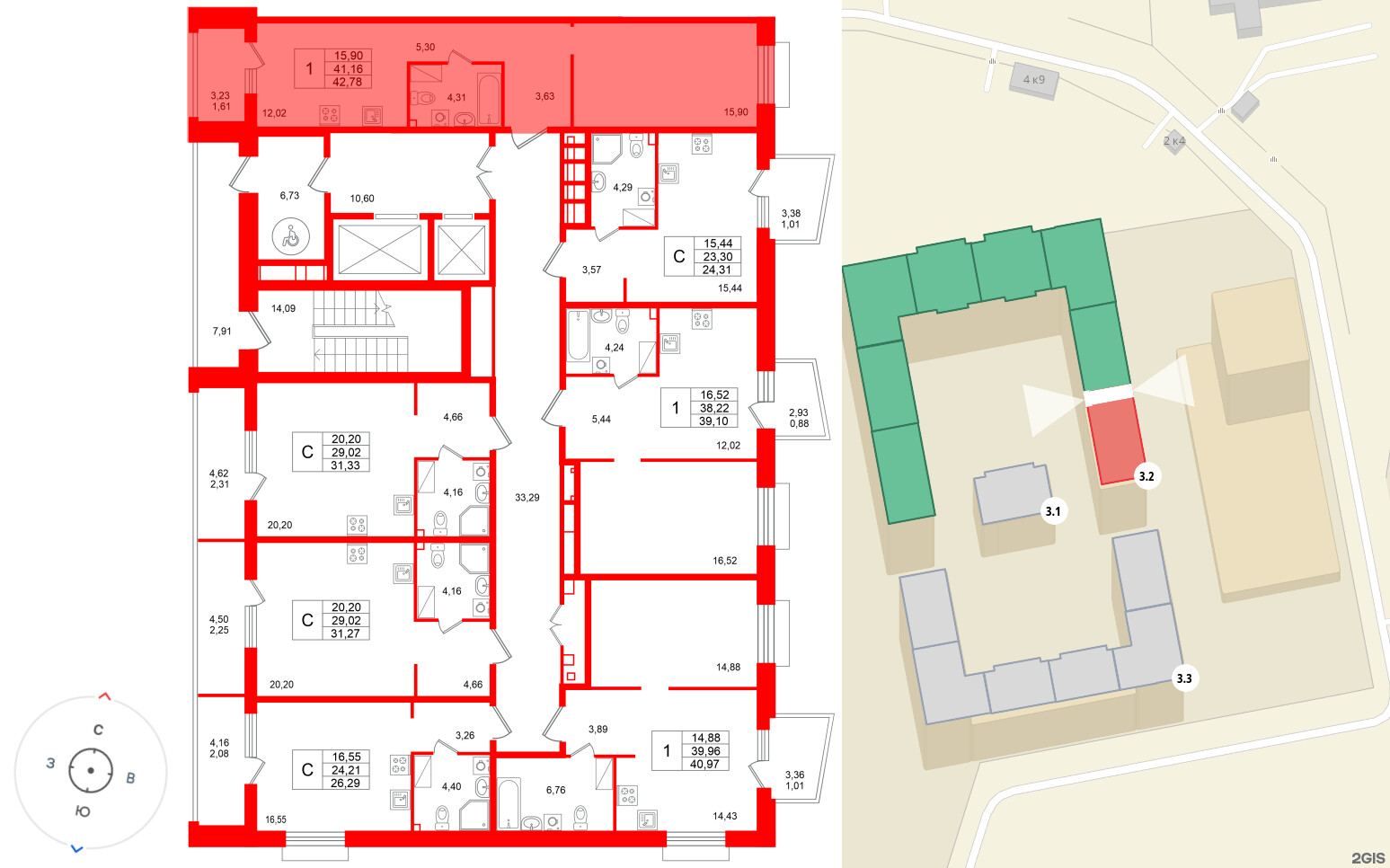 Квартира в ЖК «Респект», 1 комнатная, 42.78 м², 3 этаж