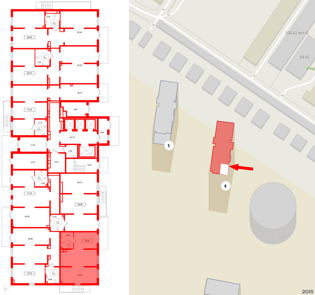 Помещение в ЖК Октябрьская набережная, 54.9 м², 1 этаж