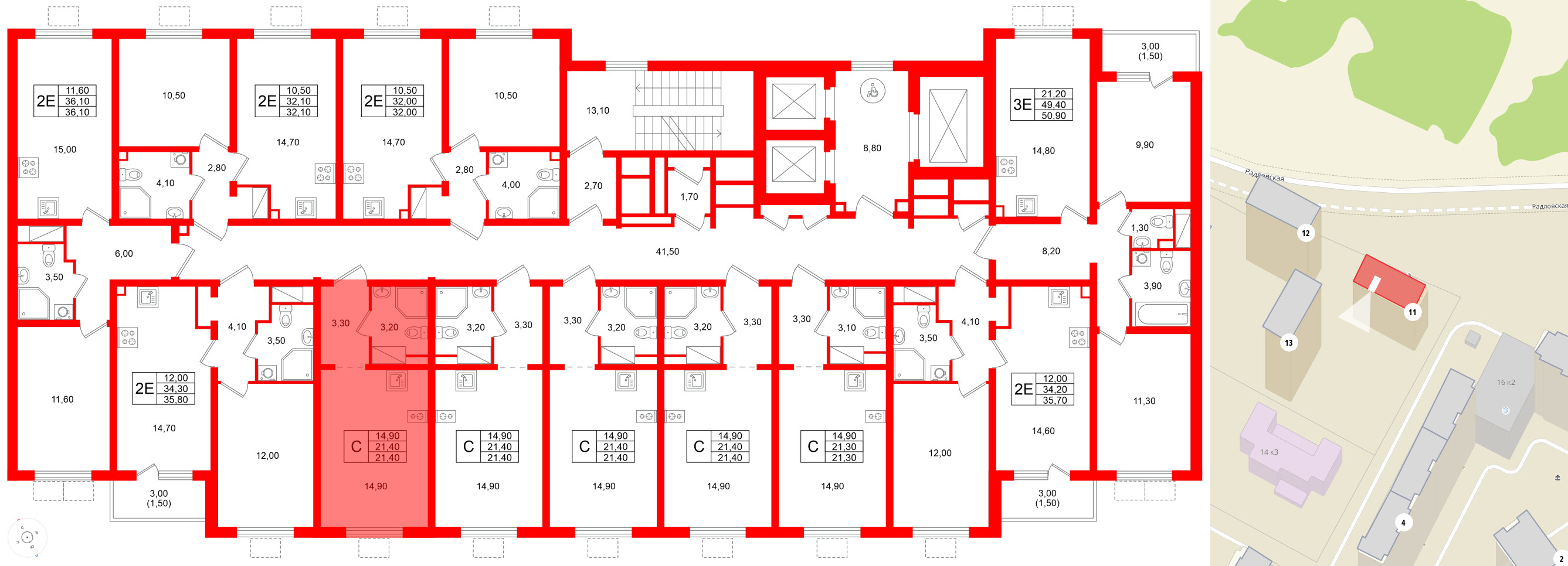 Квартира в ЖК «Ручьи–2», студия, 21.4 м², 18 этаж