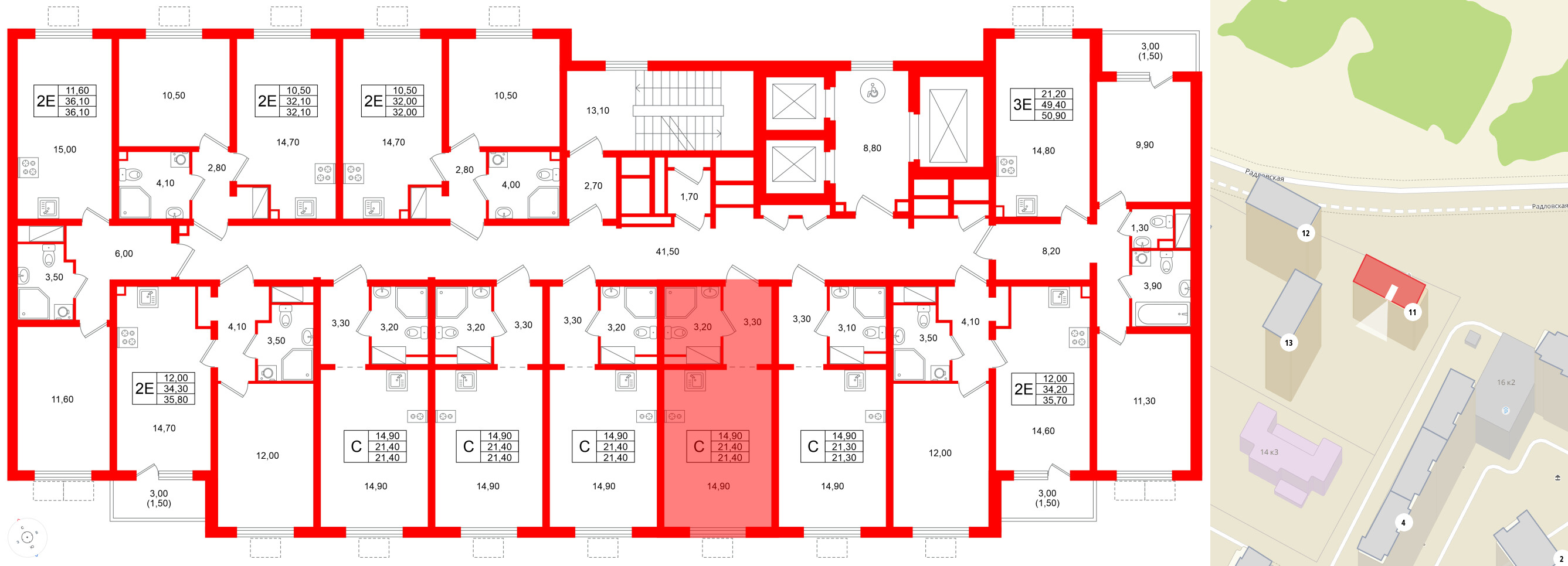 Квартира в ЖК «Ручьи–2», студия, 21.4 м², 19 этаж