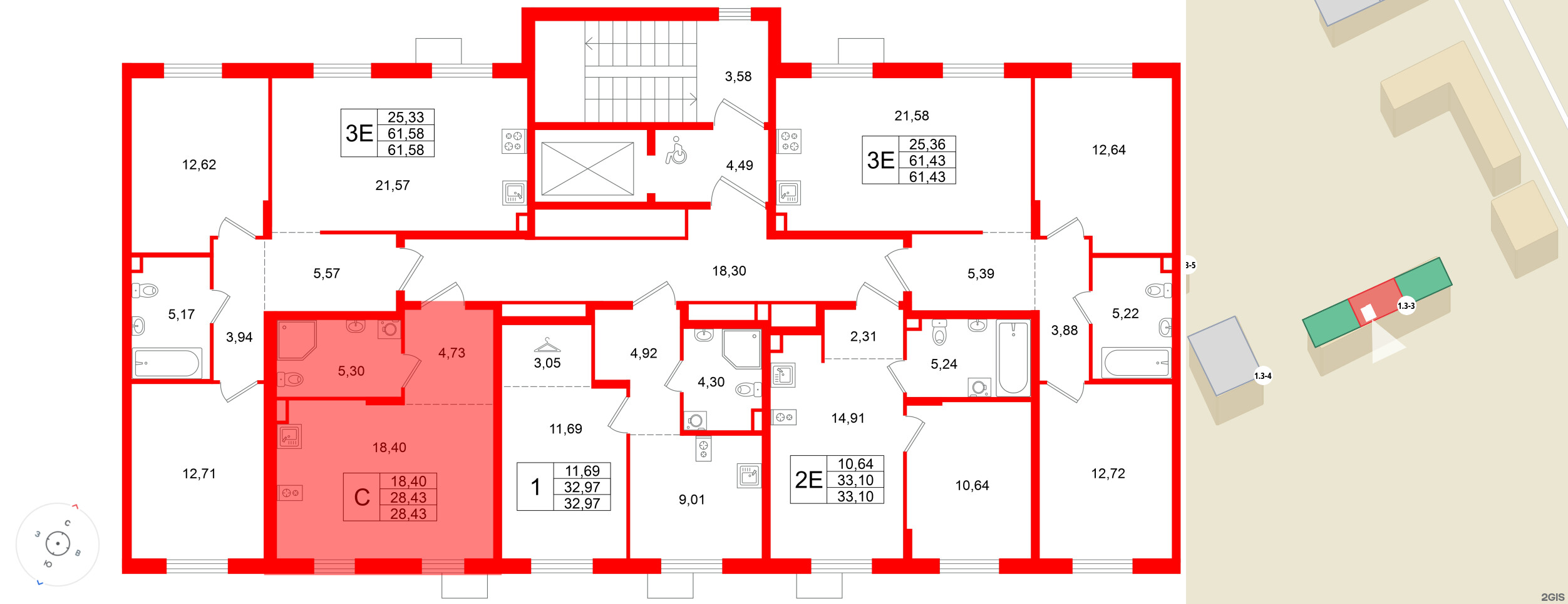 Квартира в ЖК А101 Лаголово, студия, 28.43 м², 2 этаж
