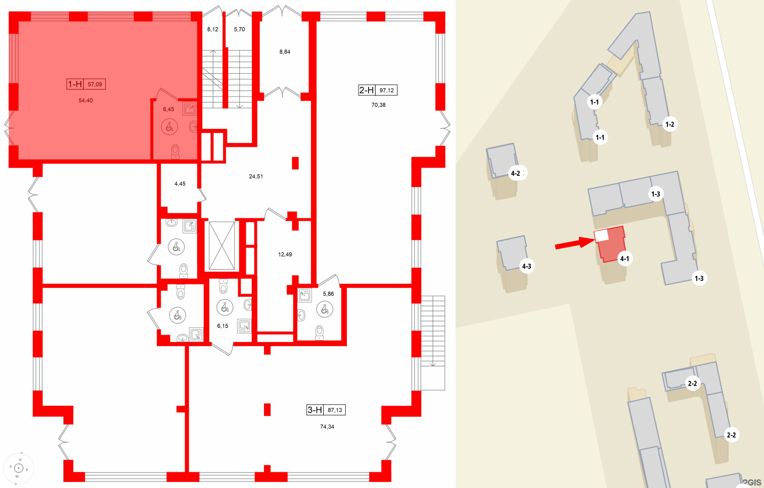 Помещение в ЖК Город спутник Южный., 57.09 м²