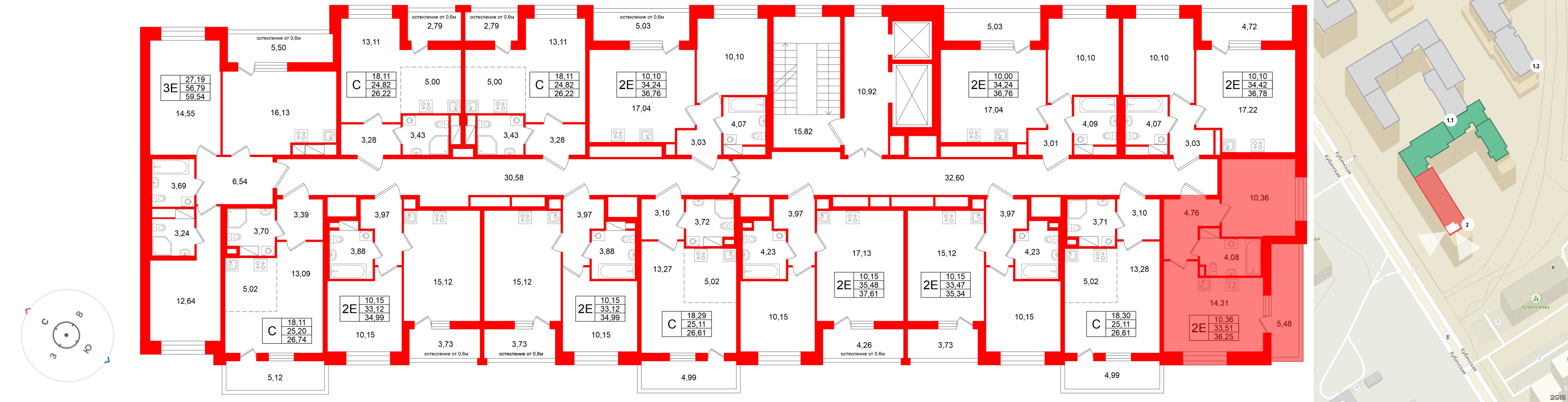 Квартира в ЖК «Титул в Московском», 1 комнатная, 33.51 м², 3 этаж