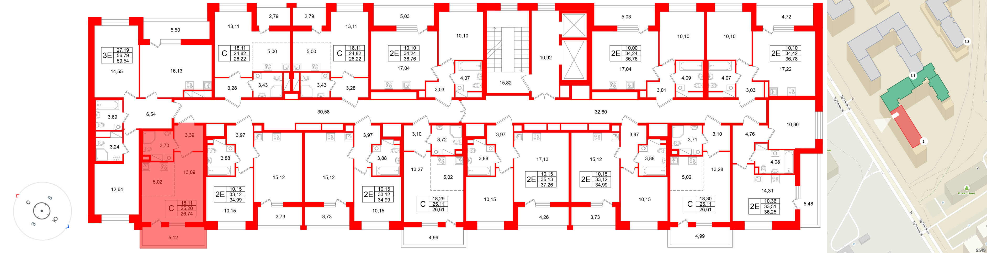 Квартира в ЖК «Титул в Московском», студия, 25.2 м², 10 этаж