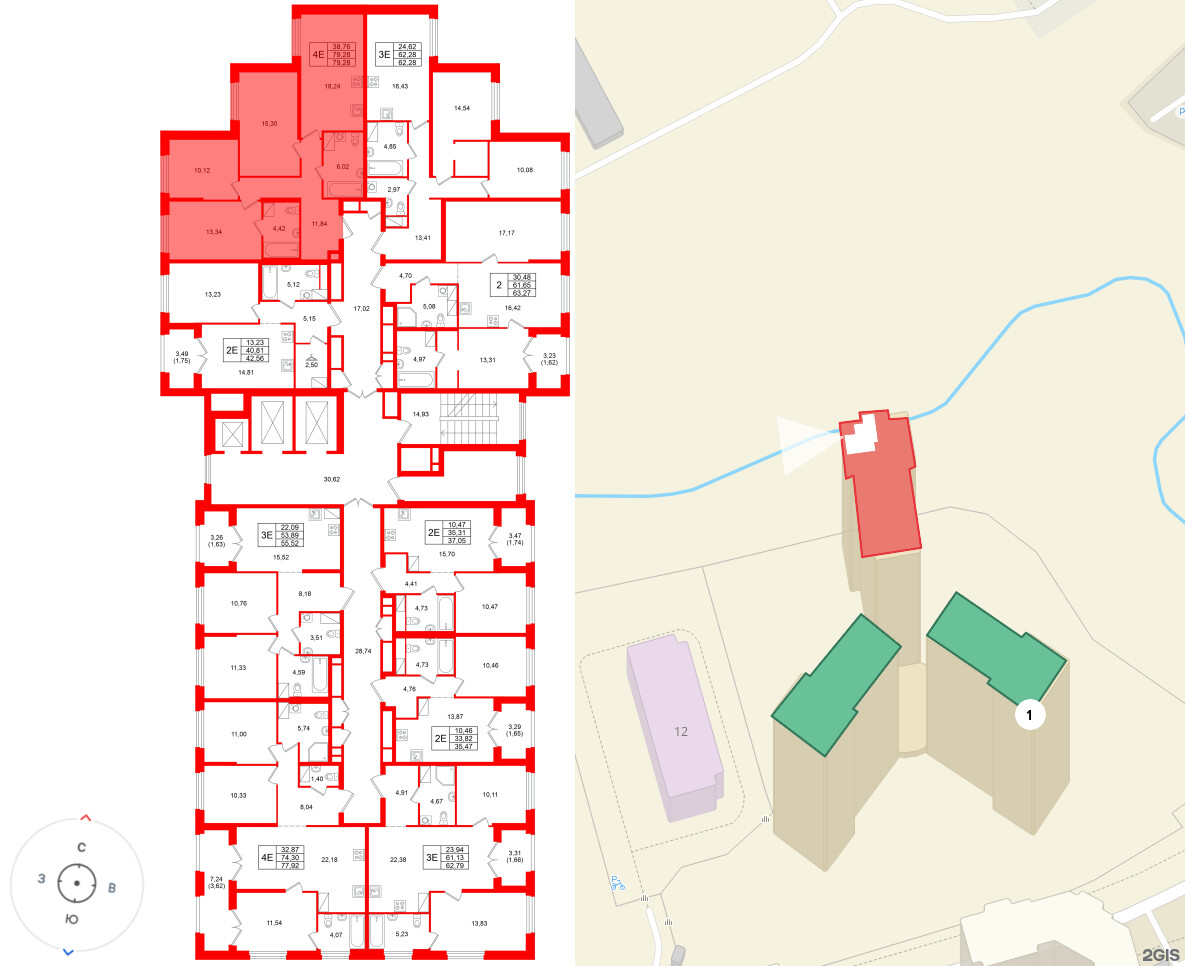 Квартира в ЖК «Речной квартал», 3 комнатная, 79.28 м², 3 этаж