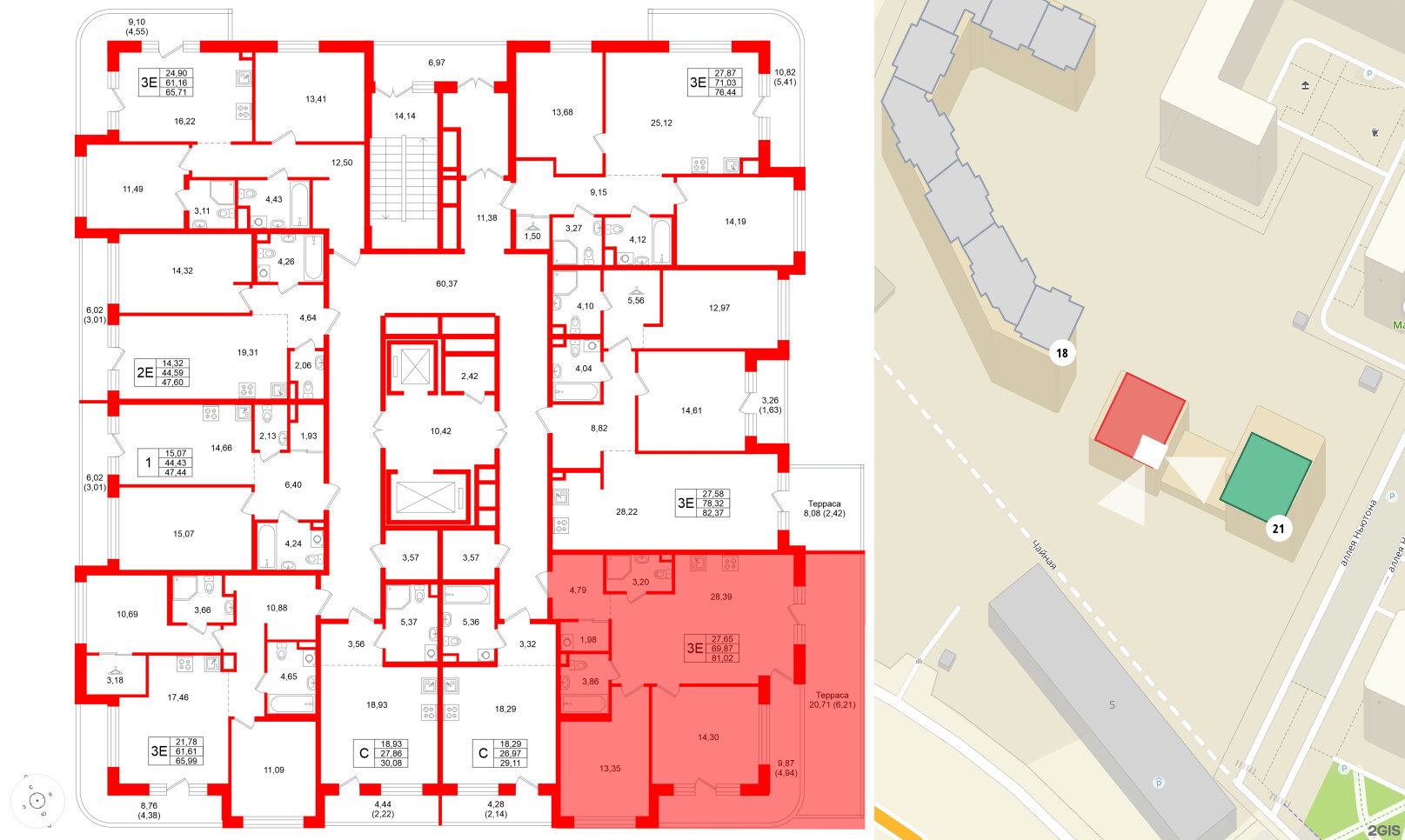 Квартира в ЖК Энфилд, 2 комнатная, 81.02 м², 2 этаж