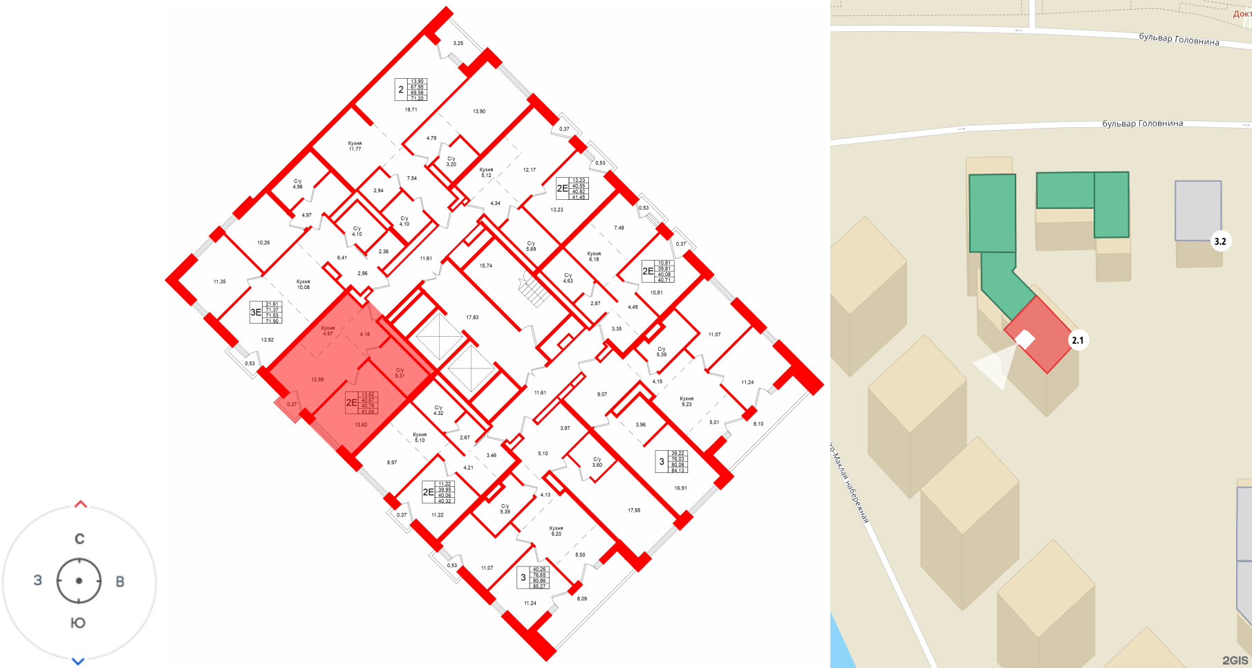 Квартира в ЖК «Северный ветер», 1 комнатная, 41.04 м², 9 этаж