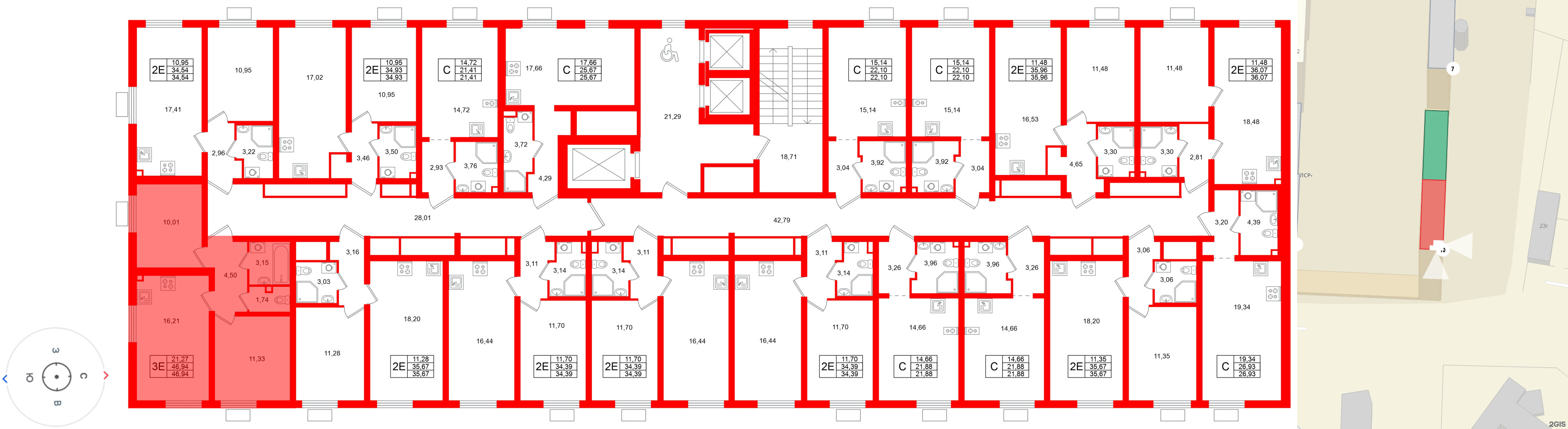 Квартира в ЖК 'Морская миля', 2 комнатная, 46.94 м², 2 этаж
