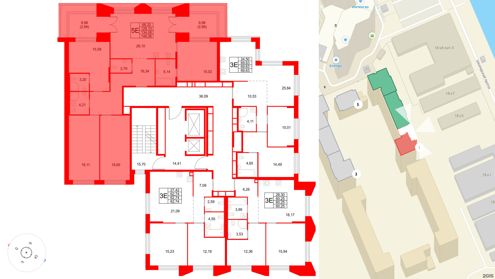 Квартира в ЖК «Галерная Гавань», 4 комнатная, 134.08 м², 12 этаж