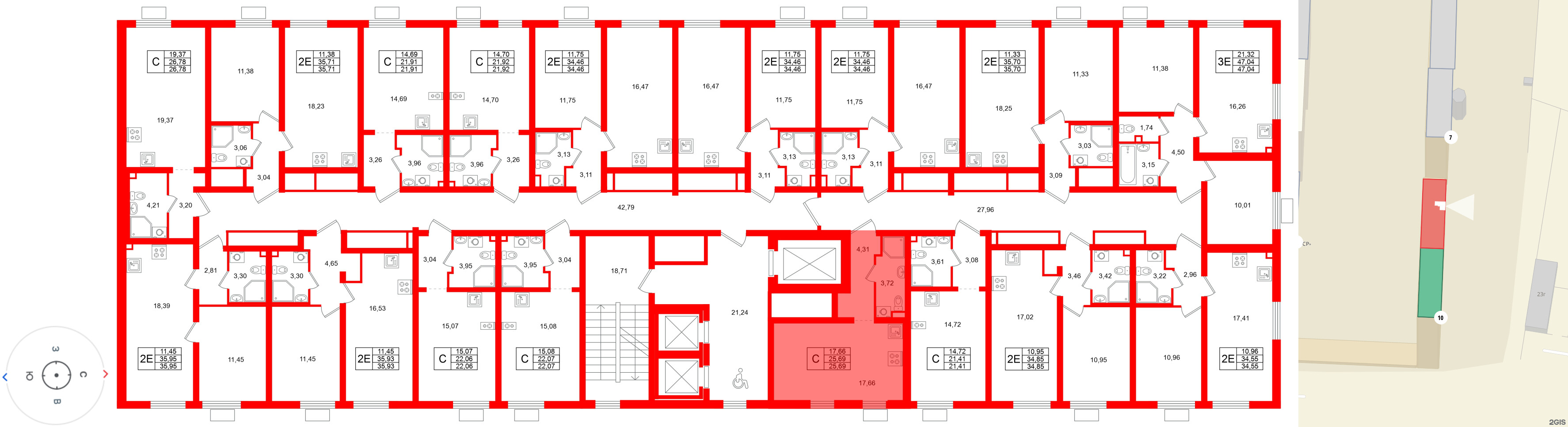 Квартира в ЖК 'Морская миля', студия, 25.69 м², 2 этаж