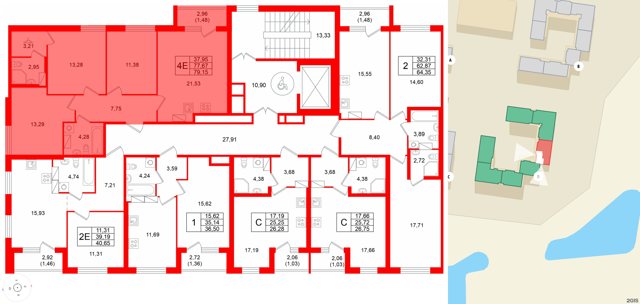 Квартира в ЖК Квартал Заречье, 3 комнатная, 79.15 м², 3 этаж