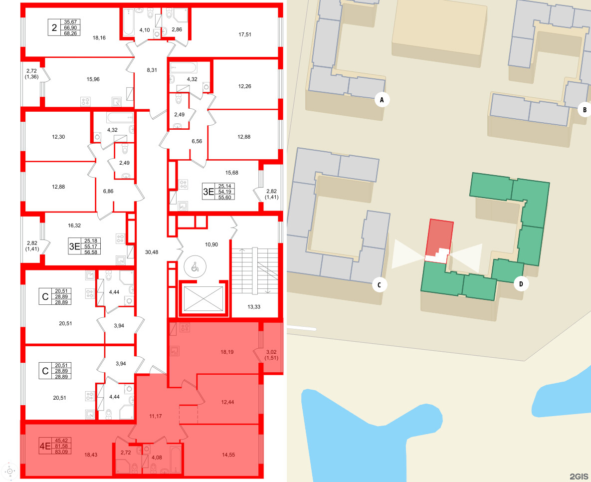 Квартира в ЖК Квартал Заречье, 3 комнатная, 83.09 м², 3 этаж