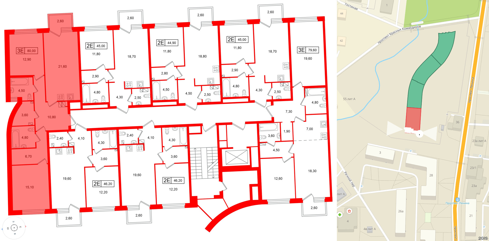 Квартира в ЖК Цвет Зеленогорска, 2 комнатная, 80 м², 2 этаж