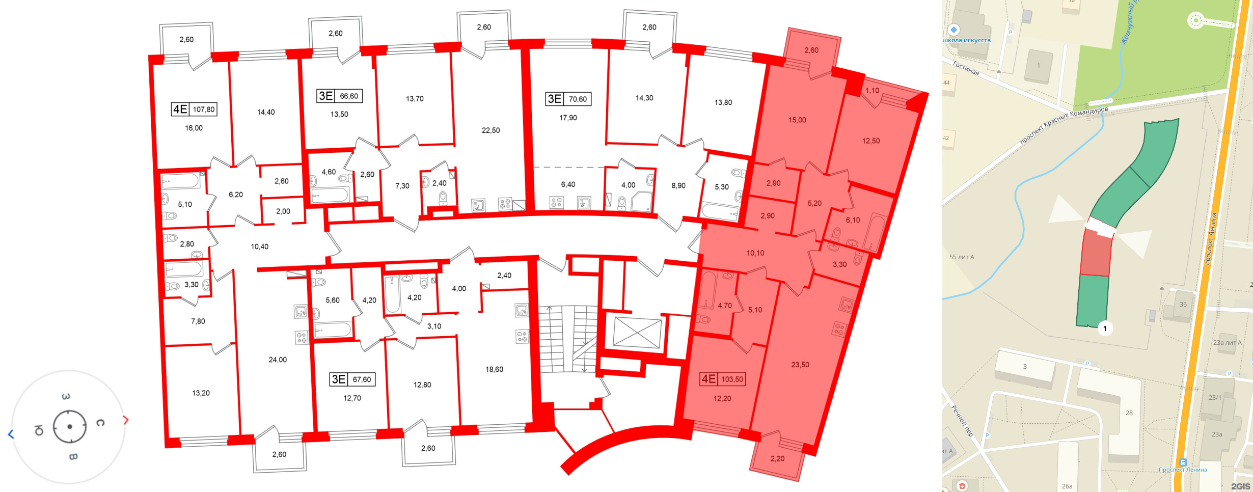Квартира в ЖК «Цвет Зеленогорска», 3 комнатная, 103.5 м², 2 этаж