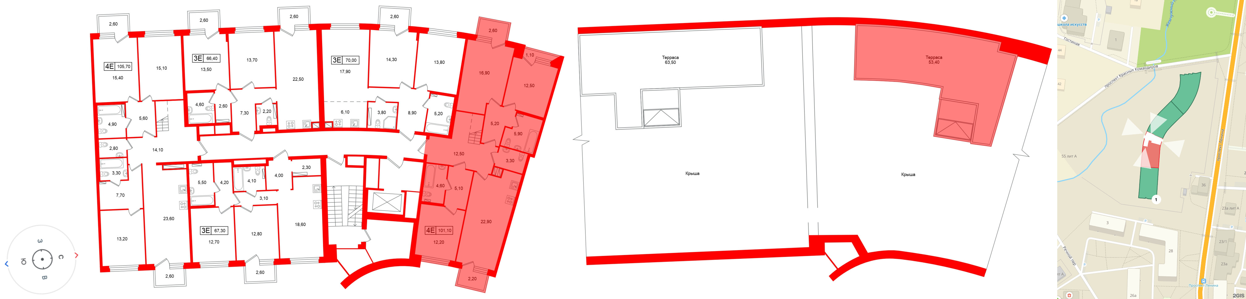 Квартира в ЖК «Цвет Зеленогорска», 3 комнатная, 101.1 м², 4 этаж